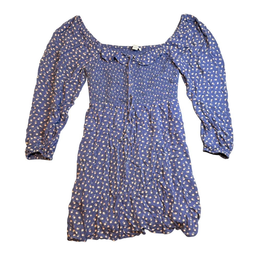 American Eagle Blue Floral Smocked Mini Dress Long Sleeve‎ XS Cottagecore